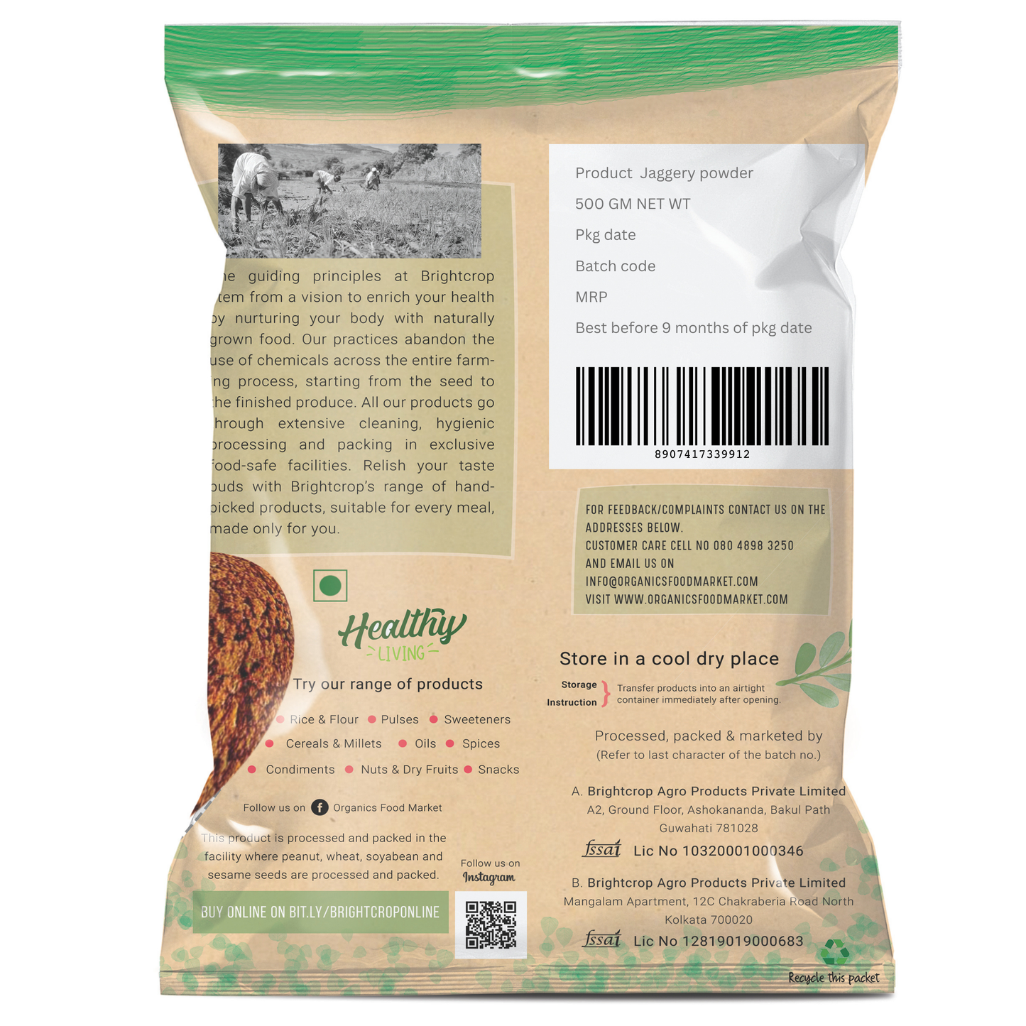 Brightcrop Sugarcane Jaggery Powder (1 KG Pack)